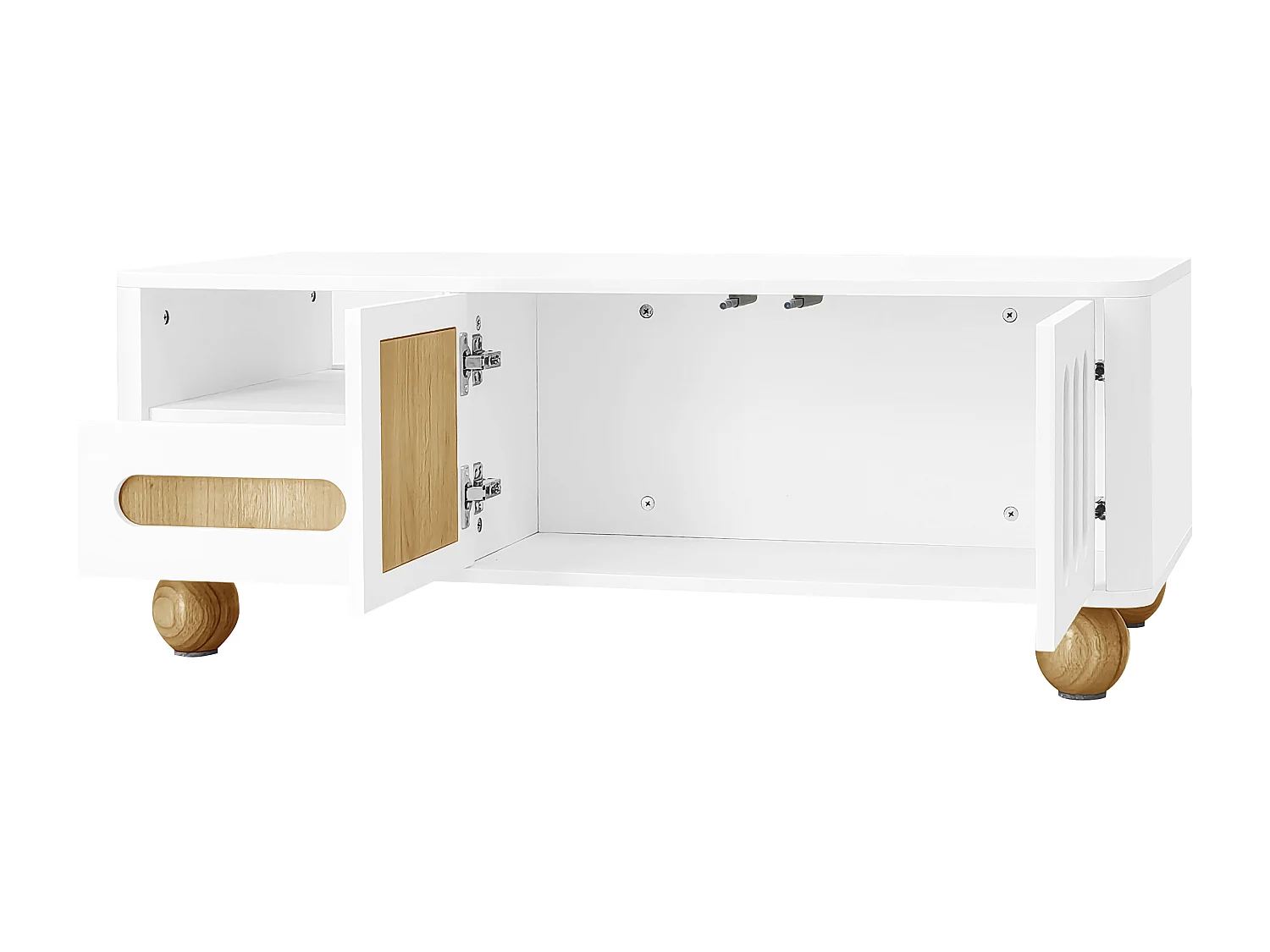 Moderner Couchtisch 105x50x40 cm mit LED – mit 2 Türen und 1 Schublade – Weiß