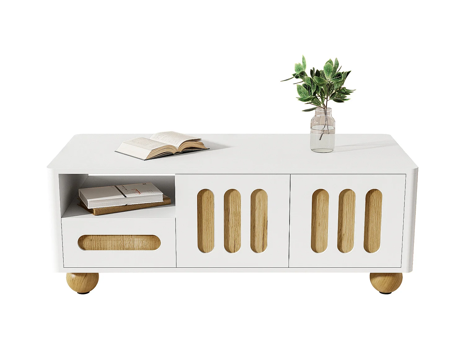 Table basse moderne 105x50x40 cm avec LED - avec 2 portes et 1 tiroir - Blanc