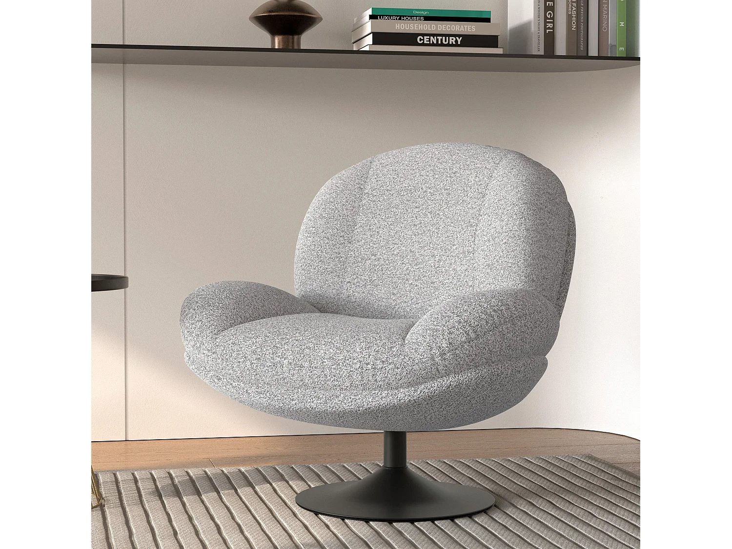 Fauteuil pivotant en tissu bouclé gris chiné - Ricci