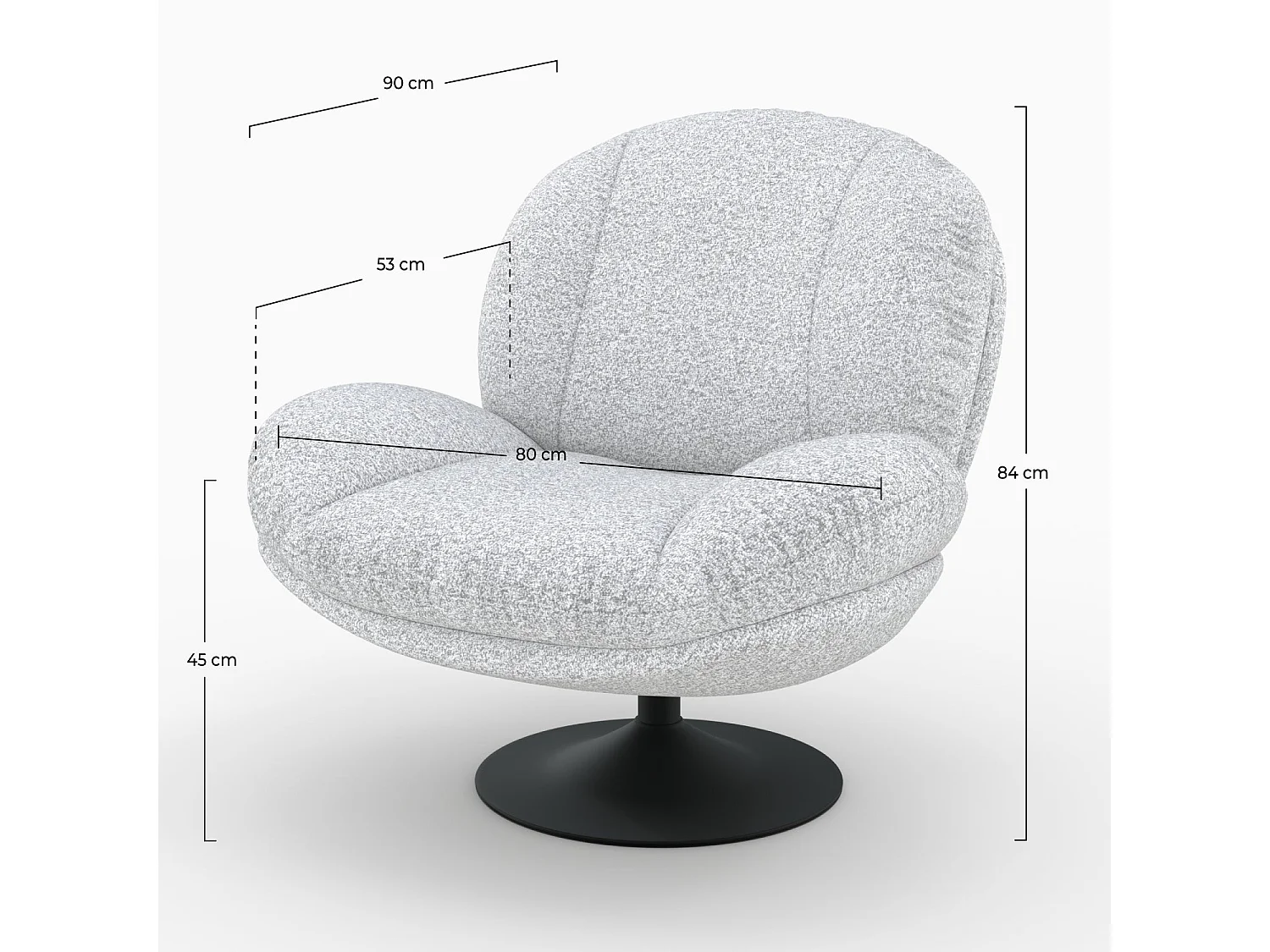 Fauteuil pivotant en tissu bouclé gris chiné - Ricci