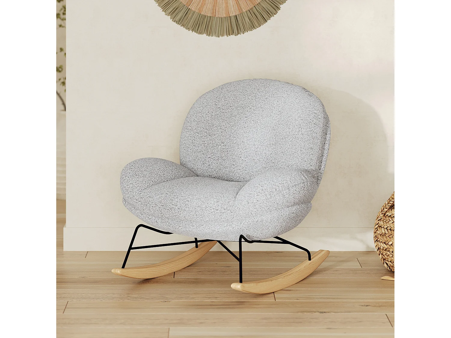 Rocking chair en tissu bouclette gris chiné - Lenny