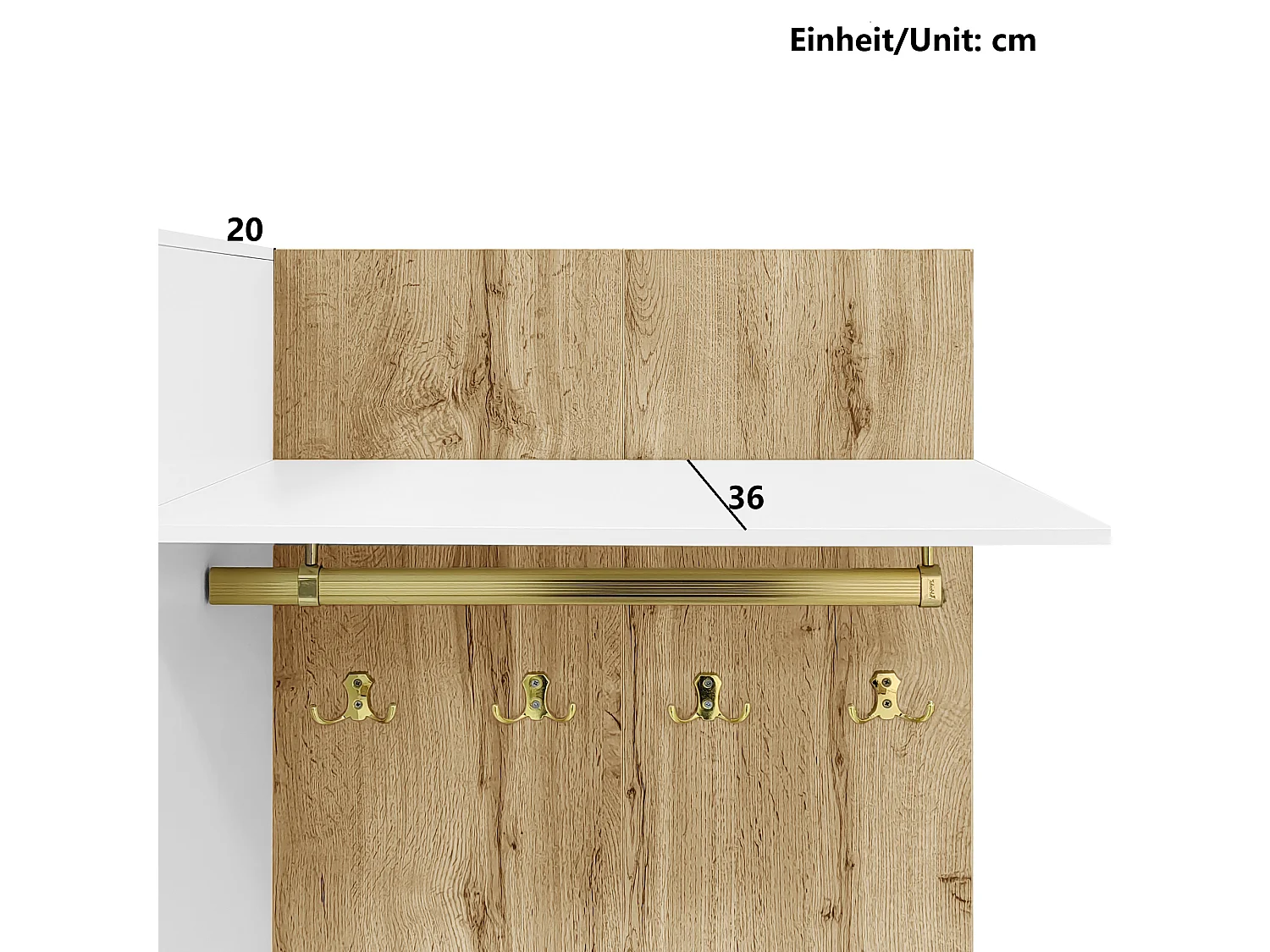 Garderobe 110x38x190 cm mit LED - mit Spiegel + 5 Haken + Schuhbank - Natur & Weiß