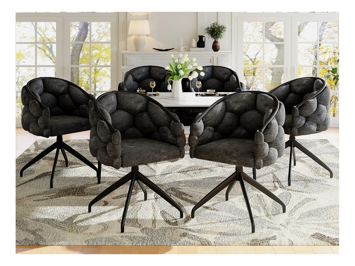 Lot de 6 chaises pivotantes en velours - style de mode moderne - Gris