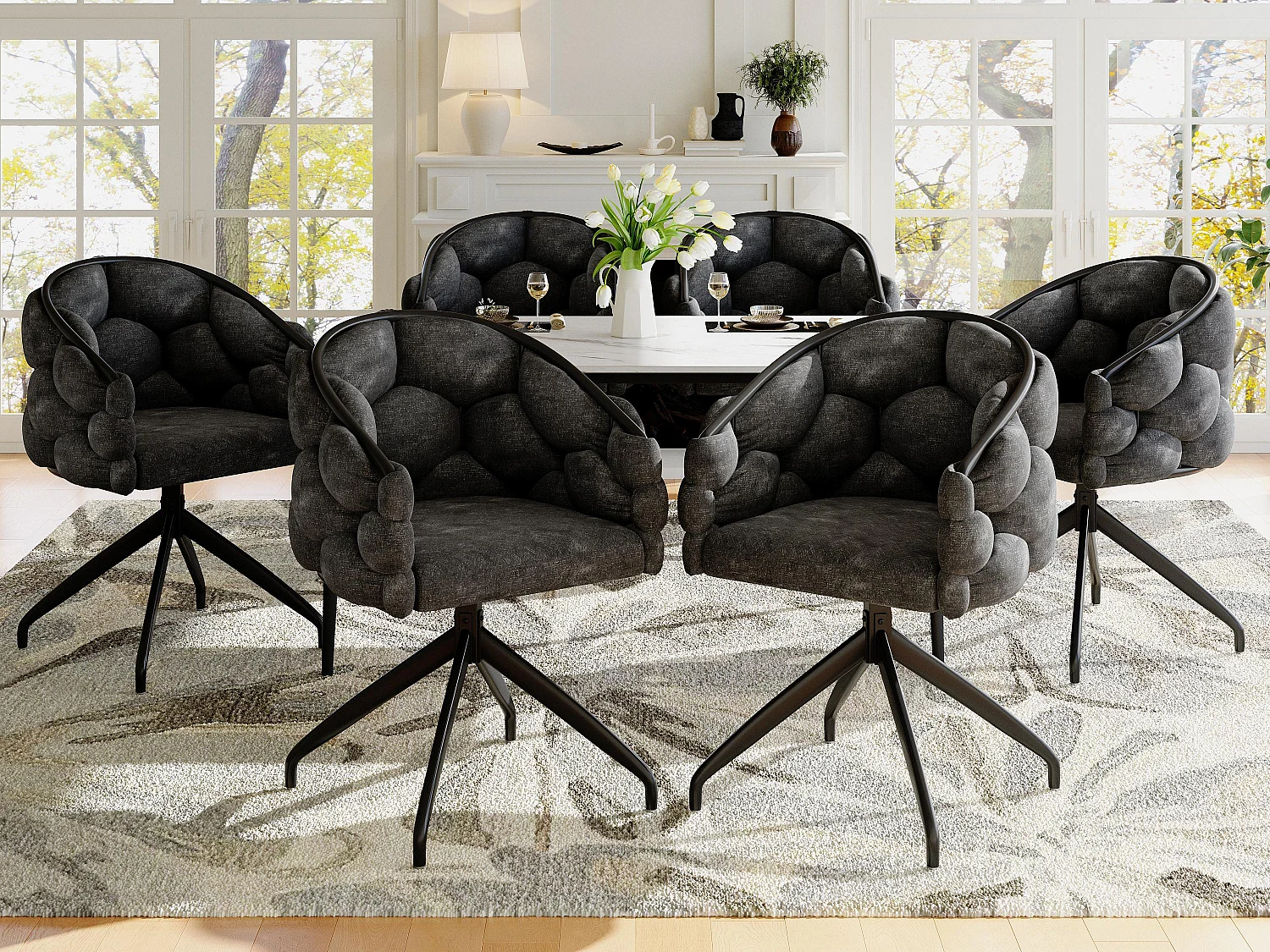 Set mit 6 Samtdrehstühlen – Moderner Modestil – Grau