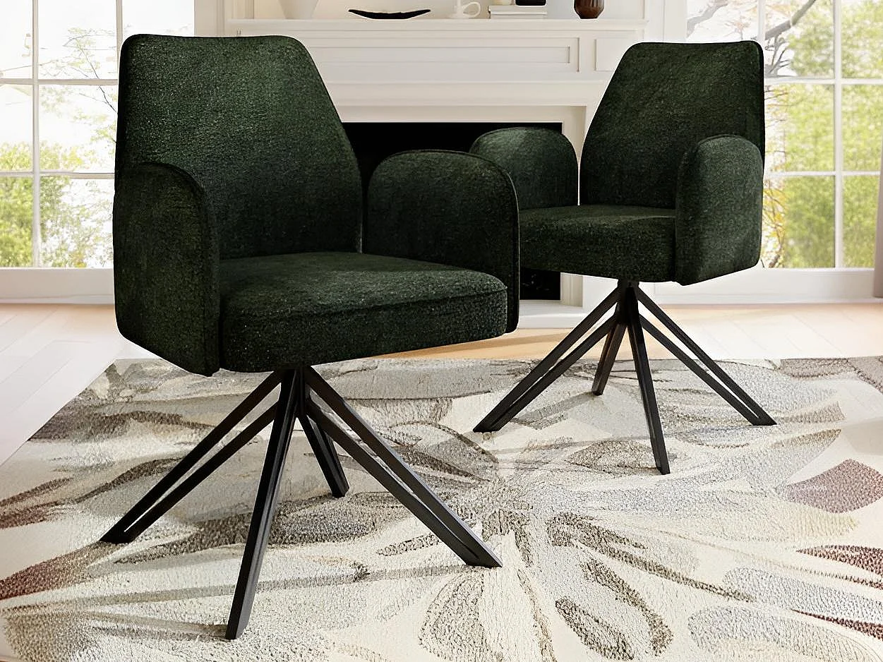 Lot de 2 chaises pivotantes avec accoudoirs - en velours - style de mode moderne - Vert Sapin