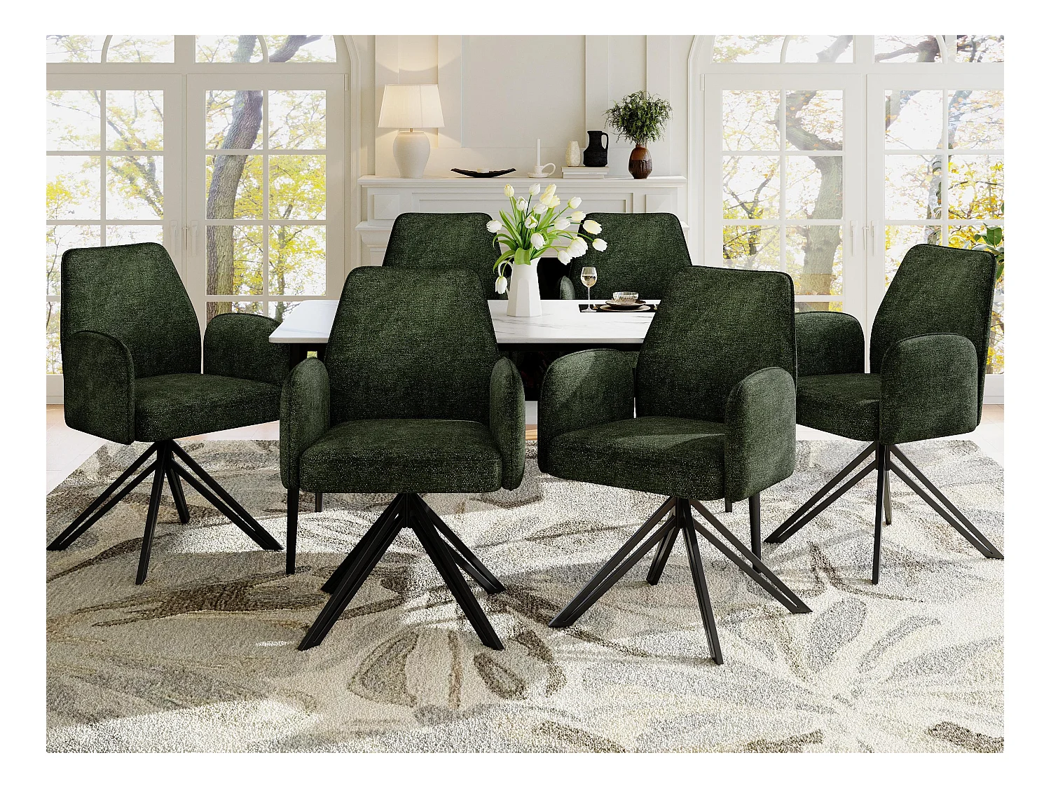 Set van 6 draaistoelen met armleuningen - fluweel - moderne modestijl - dennengroen