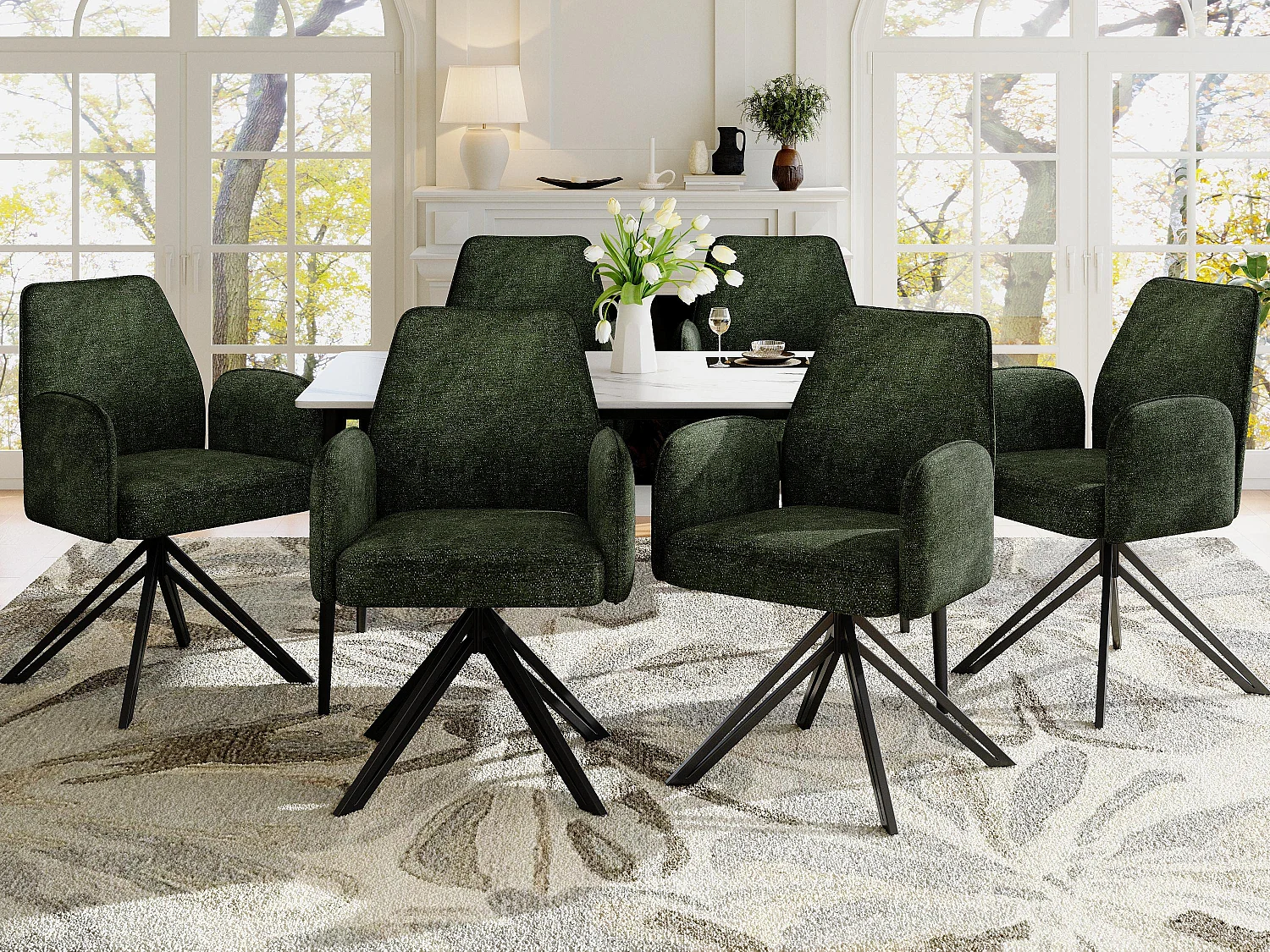 Set van 6 draaistoelen met armleuningen - fluweel - moderne modestijl - dennengroen