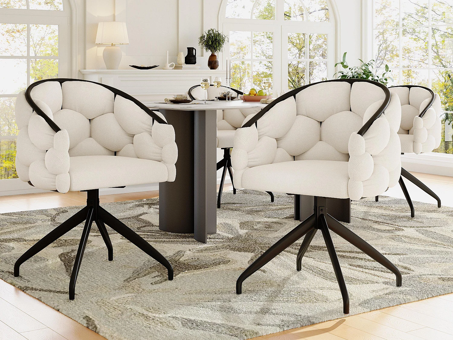 Lot de 4 chaises pivotantes en velours - style de mode moderne - Beige