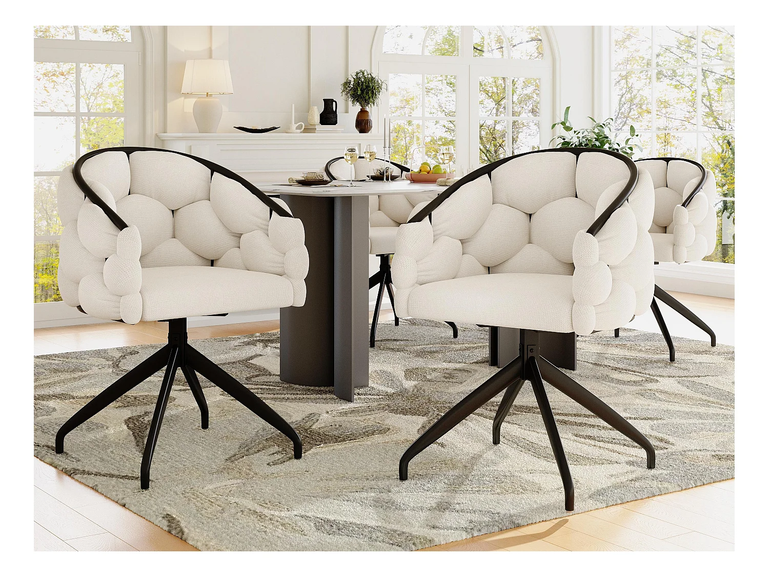 Lot de 4 chaises pivotantes en velours - style de mode moderne - Beige