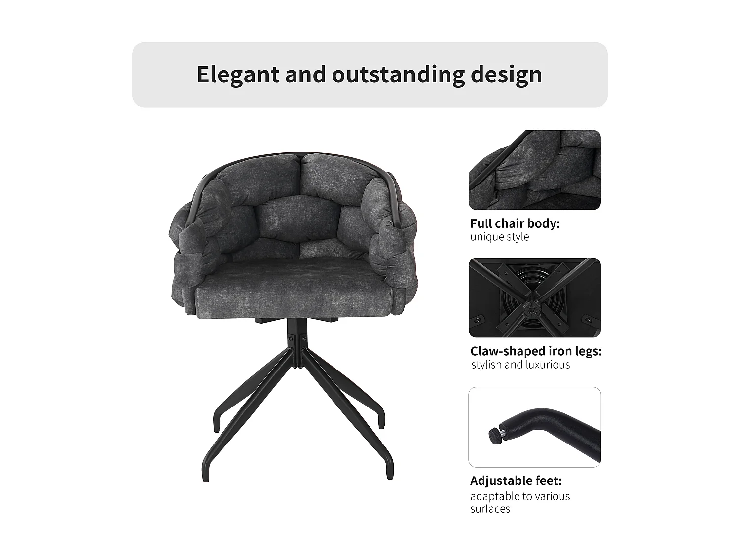 Set di 2 sedie girevoli in velluto - Stile moderno e alla moda - Grigie