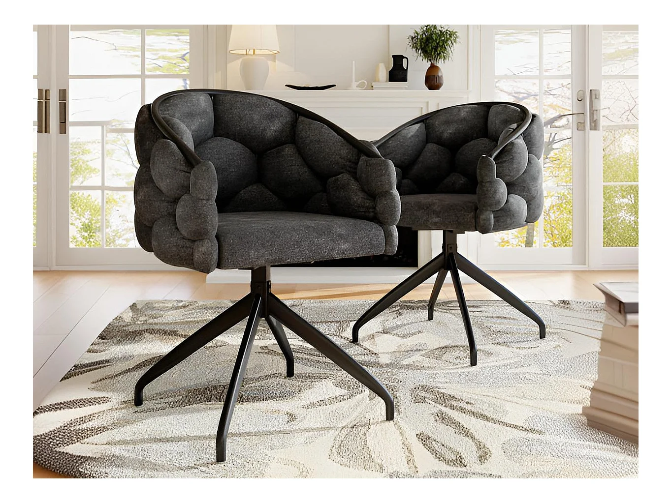 Lot de 2 chaises pivotantes en velours - style de mode moderne - Gris