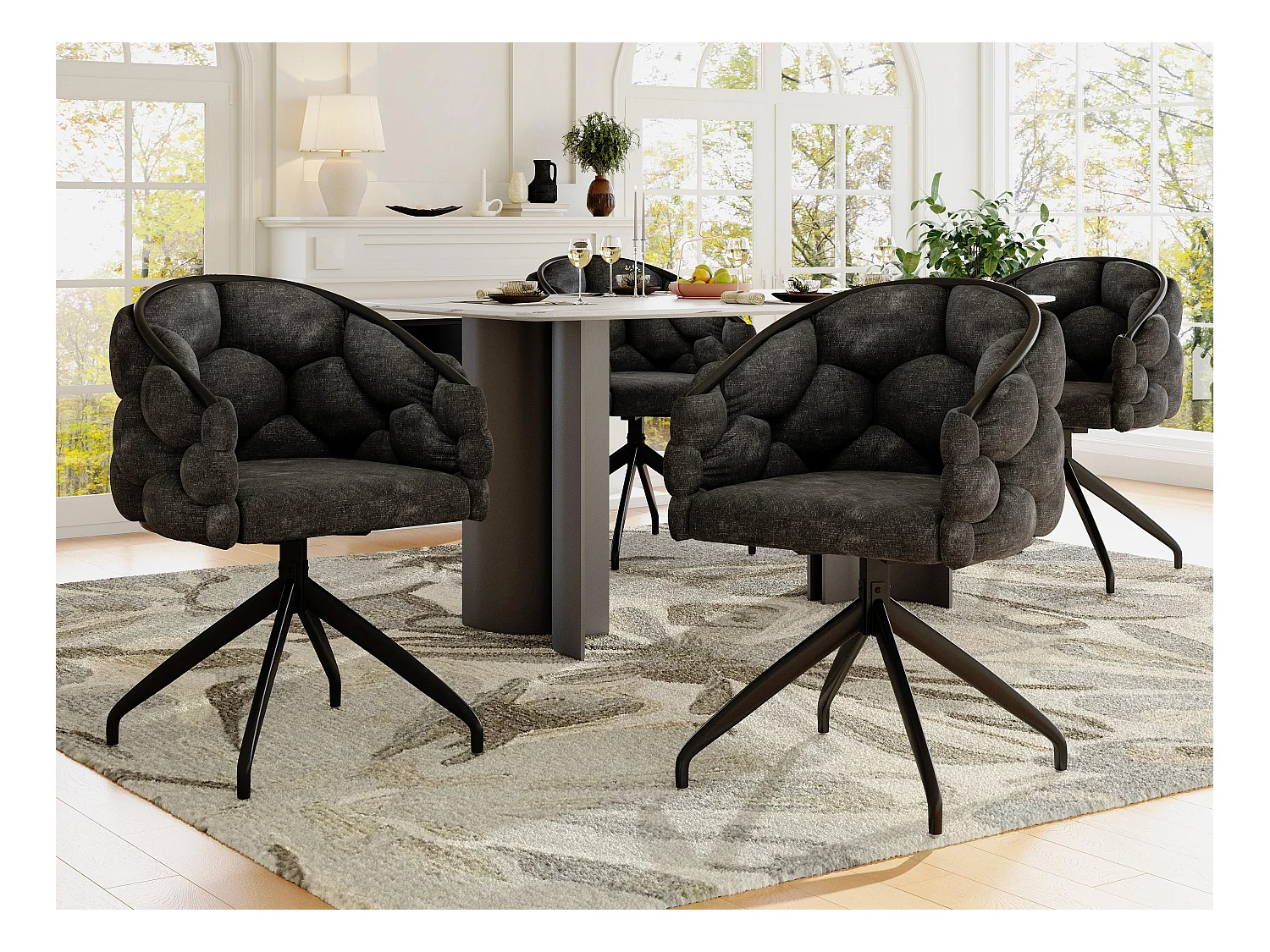 Lot de 4 chaises pivotantes en velours - style de mode moderne - Gris
