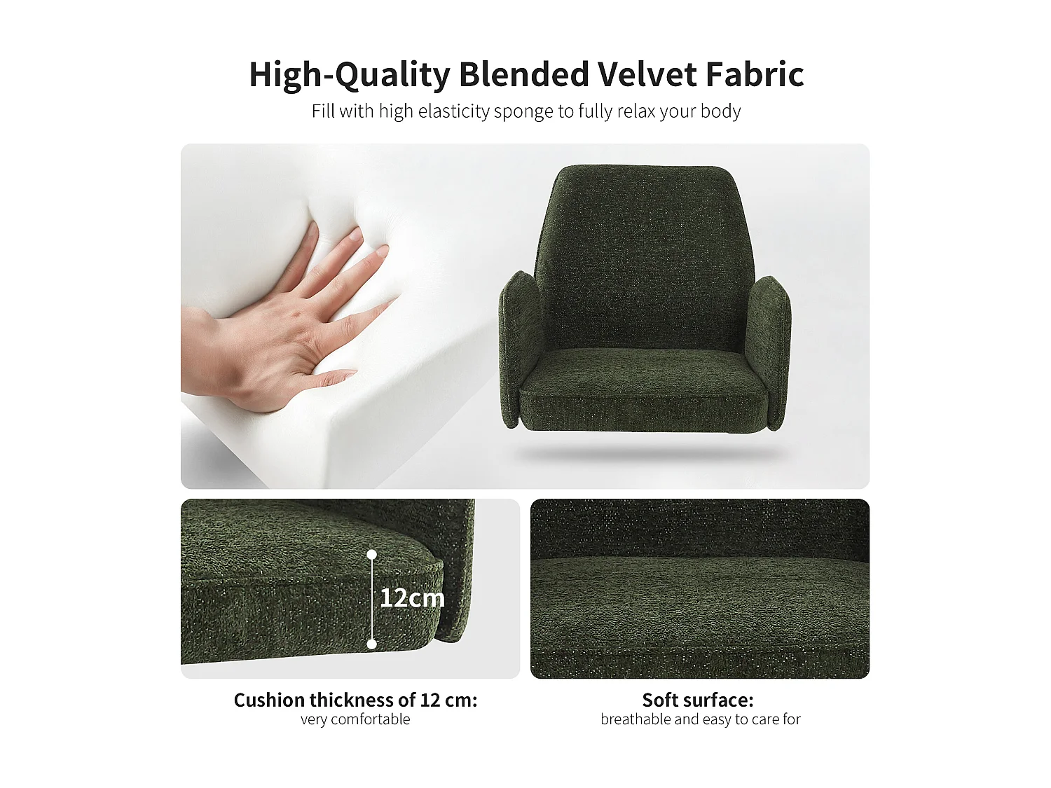 Set mit 4 Drehstühlen mit Armlehnen – Samt – moderner Modestil – Tannengrün