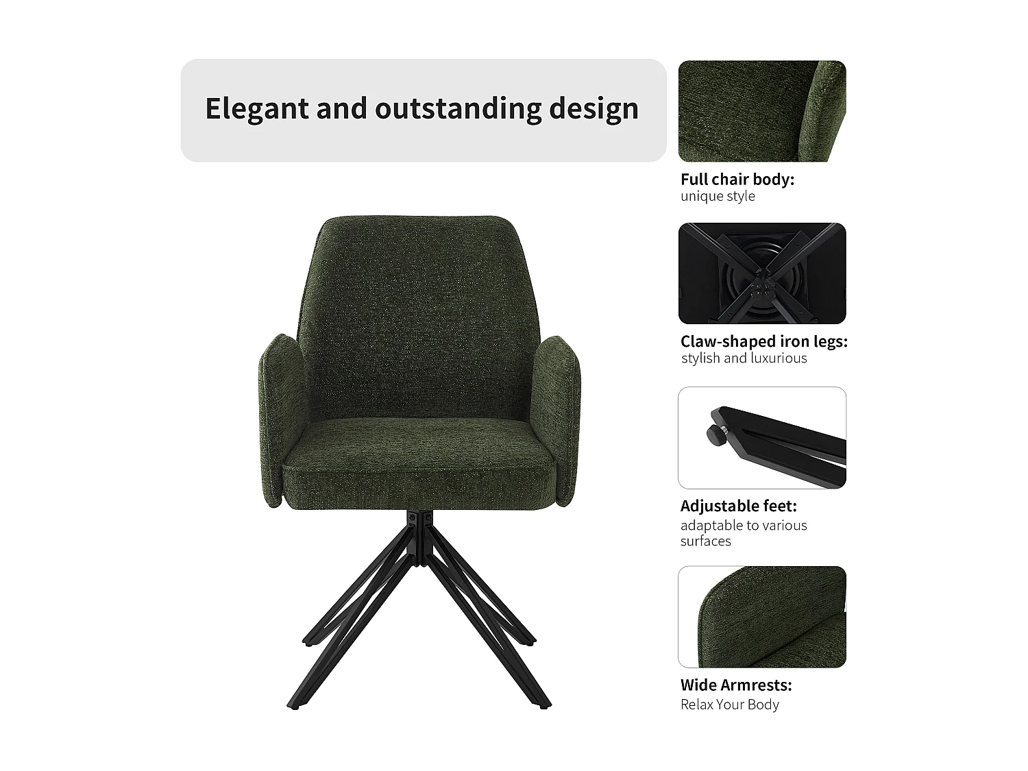 Set van 4 draaistoelen met armleuningen - fluweel - moderne modestijl - dennengroen