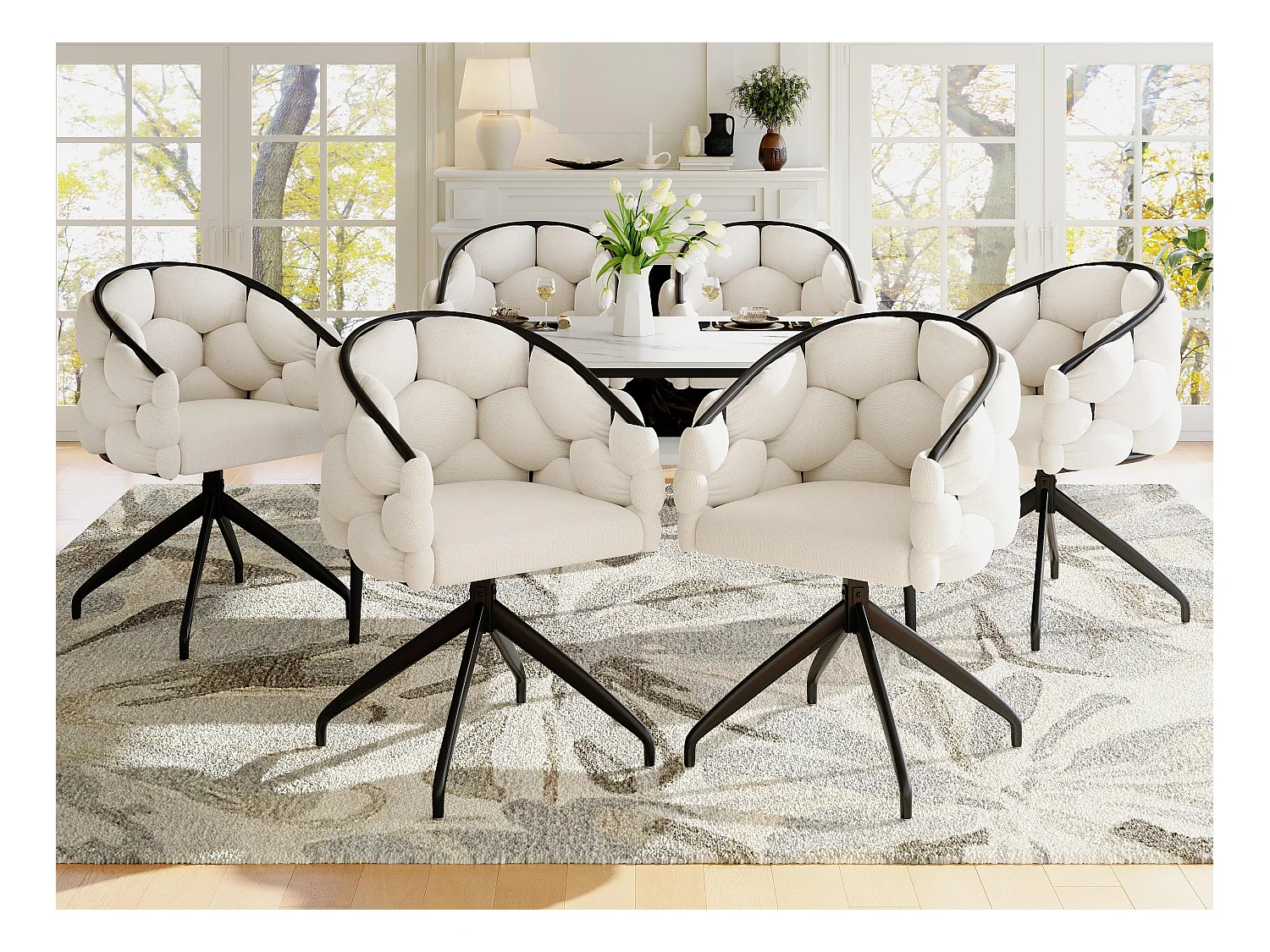 Lot de 6 chaises pivotantes en velours - style de mode moderne - Beige
