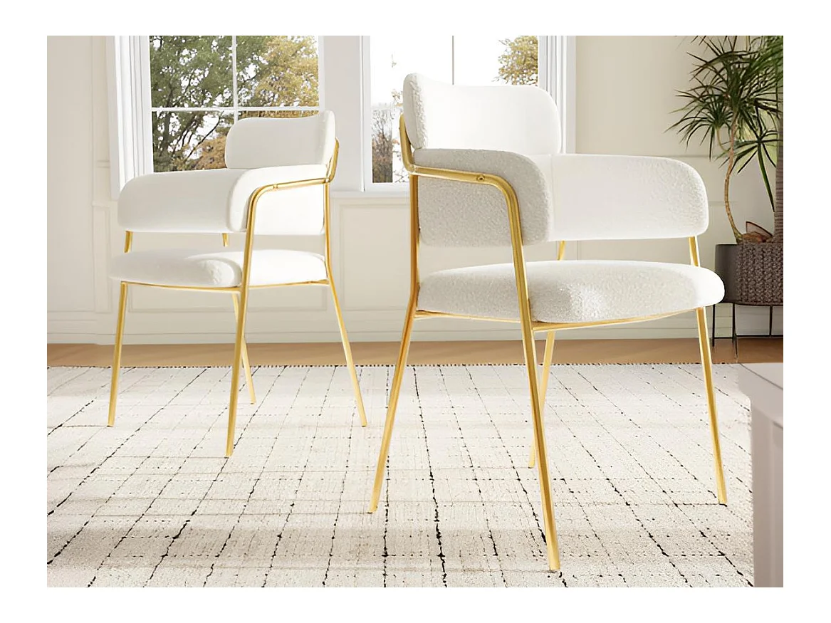 Lot de 2 chaises en tissu bouclette - pieds dorés - Beige