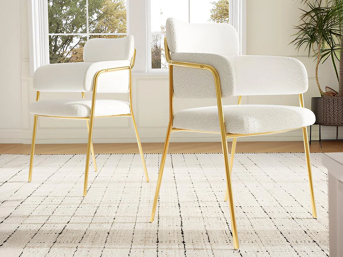 Set di 2 sedie in tessuto French Terry - gambe dorate - Beige