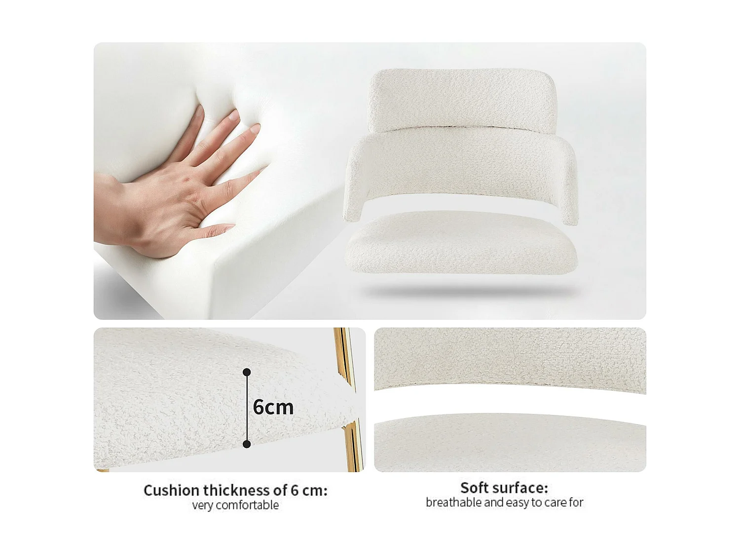 Set di 2 sedie in tessuto French Terry - gambe dorate - Beige