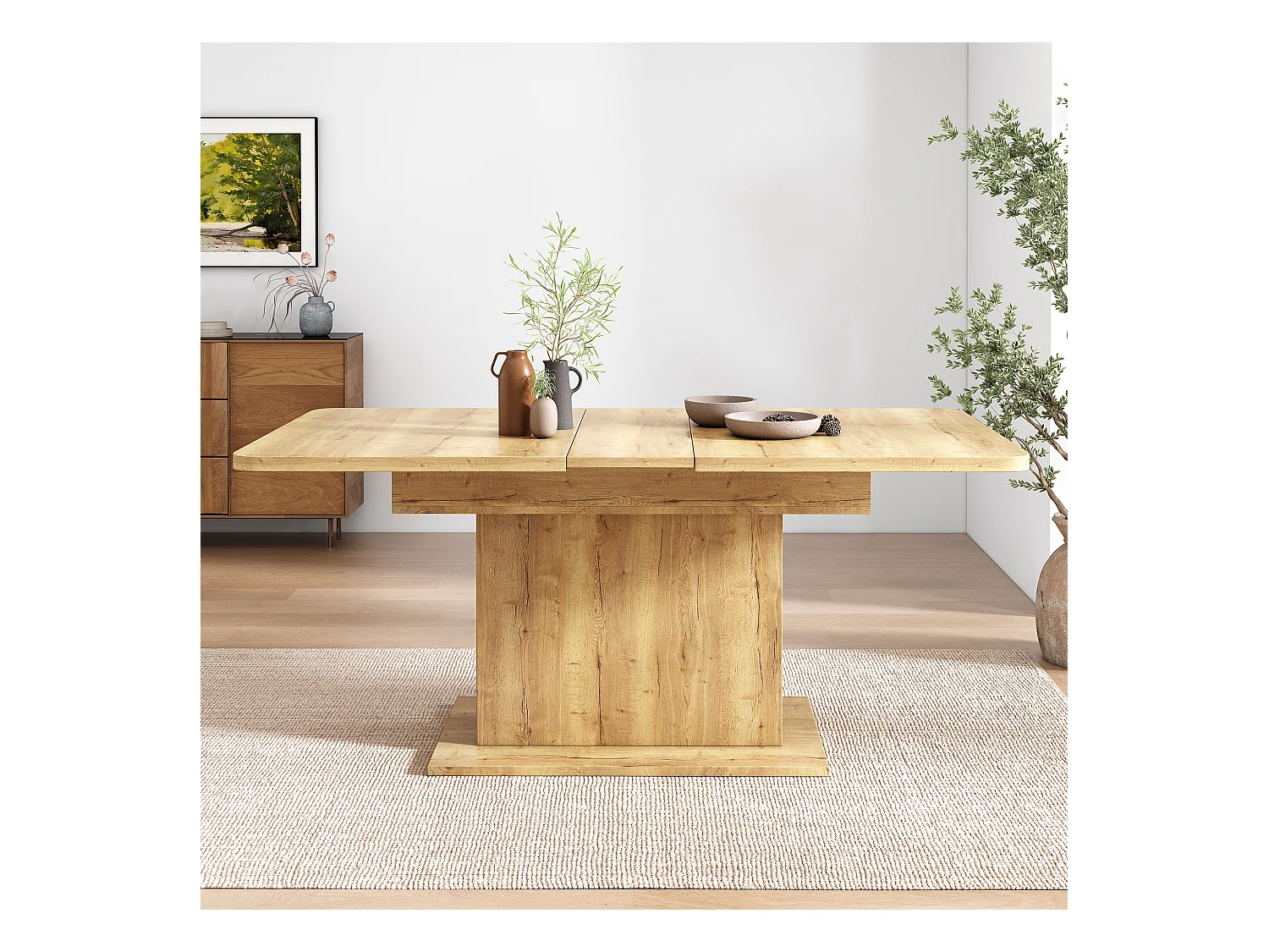 Mesa de comedor extensible moderna con almacenamiento debajo - Natural