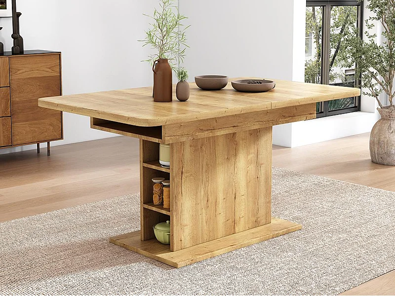 Table à manger moderne extensible avec rangement en dessous - Naturel