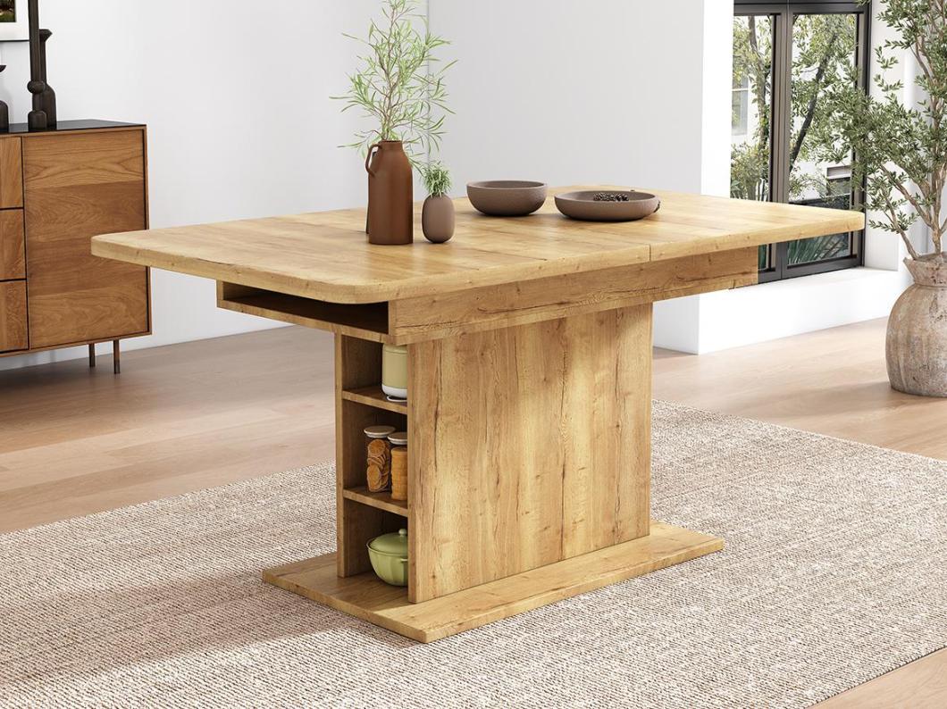 Moderne uitschuifbare eettafel met opbergruimte eronder - Naturel
