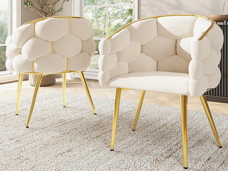 Set mit 2 Freizeitstühlen aus Samtstoff – goldene Metallbeine – Beige