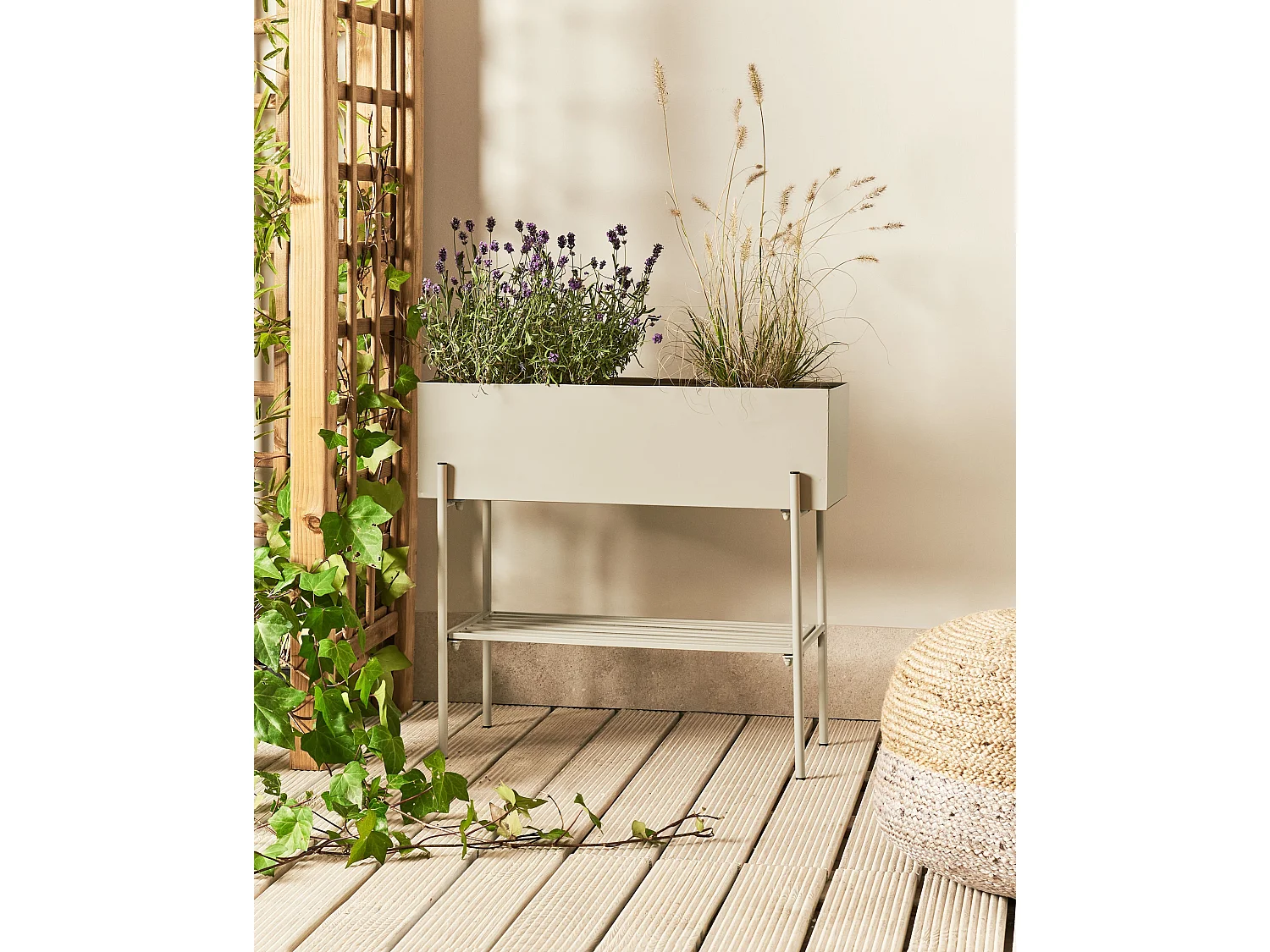 Pflanzenständer Metall beige rechteckig 24x70x66 cm für Innen u. Außen Vinca