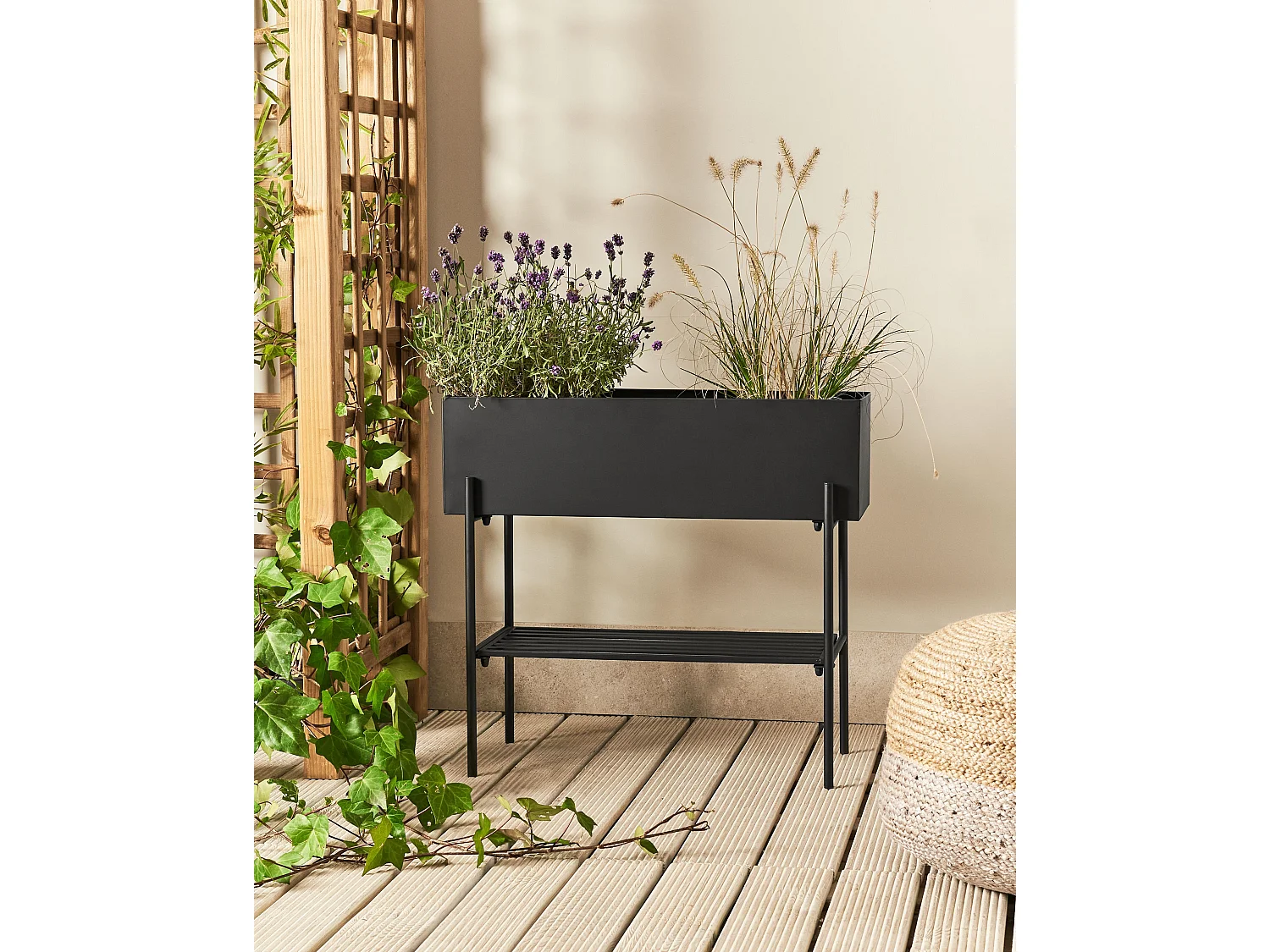 Cache-pot sur pied VINCA Métal 70 cm Noir
