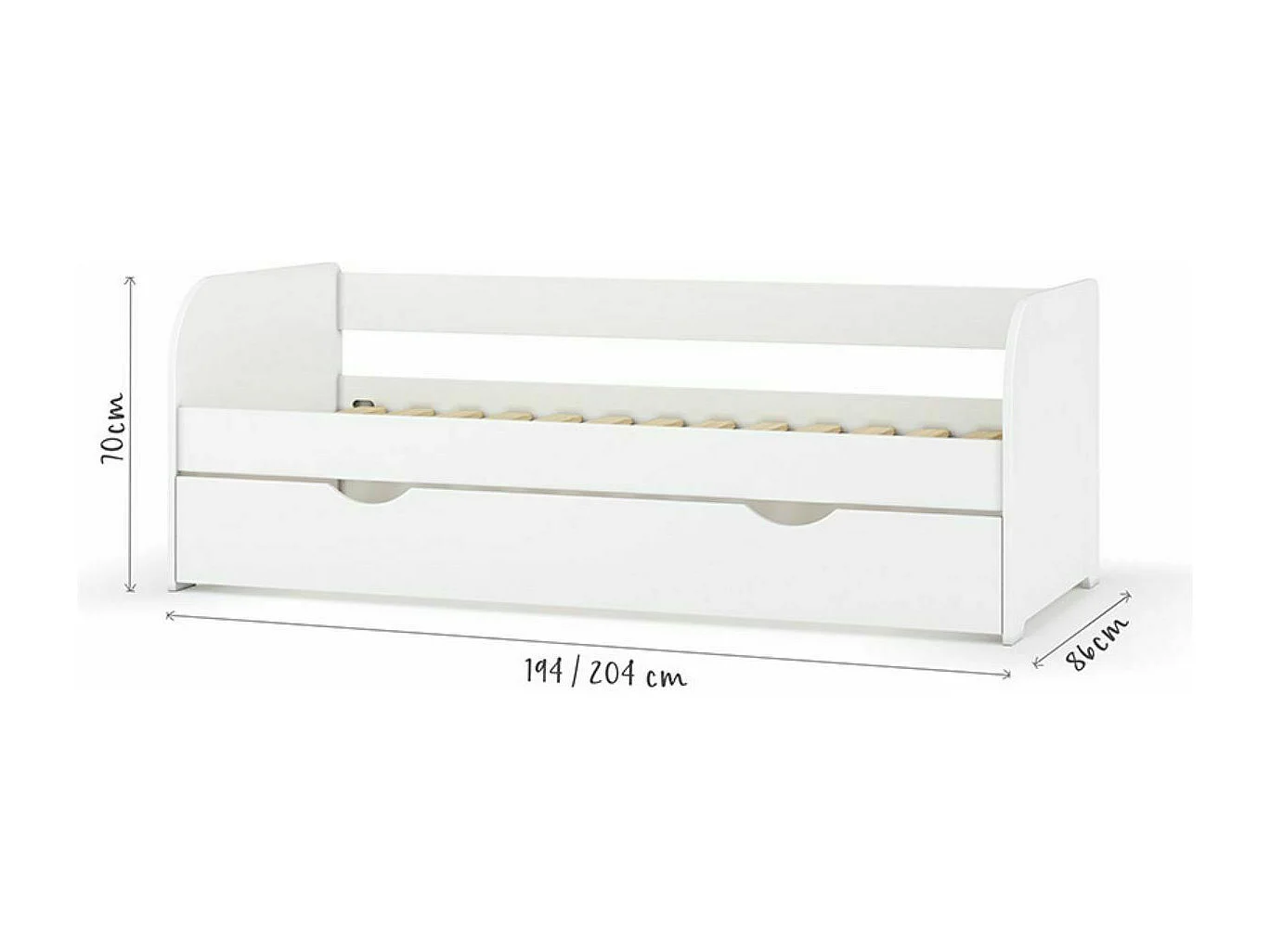 Pack lit banquette Gigogne avec matelas 80x190 cm bois massif blanc EZRA