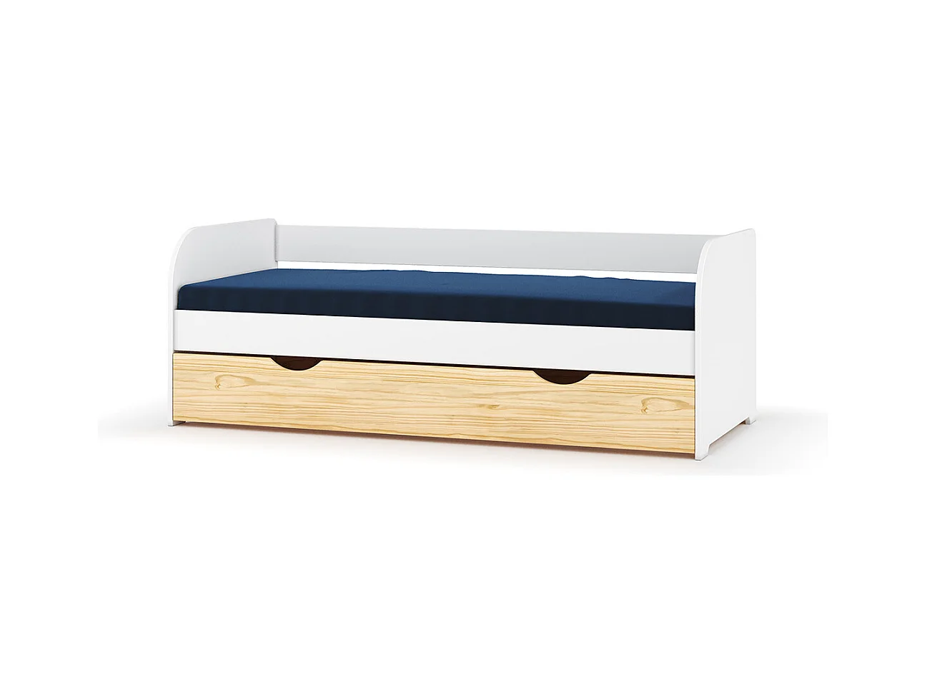 Pack lit banquette Gigogne avec matelas 80x190 cm bois massif blanc et bois EZRA