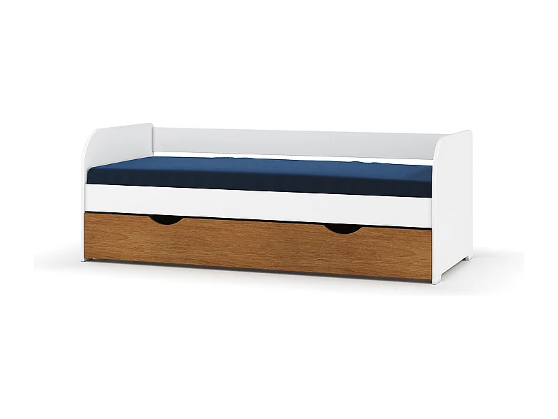 Pack lit banquette Gigogne avec matelas 80x200 cm bois massif blanc et noisette EZRA