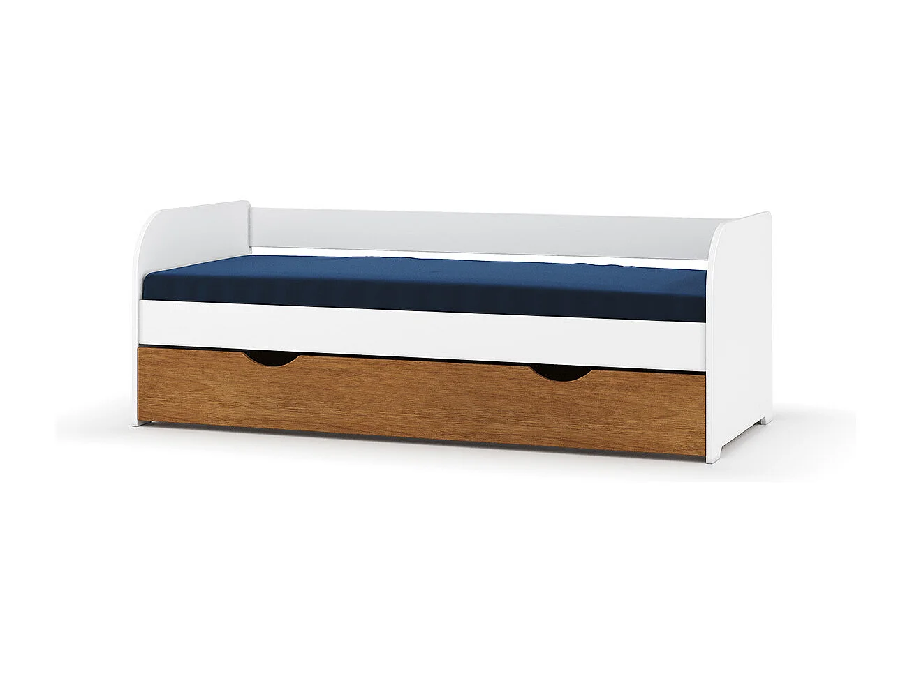 Pack lit banquette Gigogne avec matelas 80x200 cm bois massif blanc et noisette EZRA