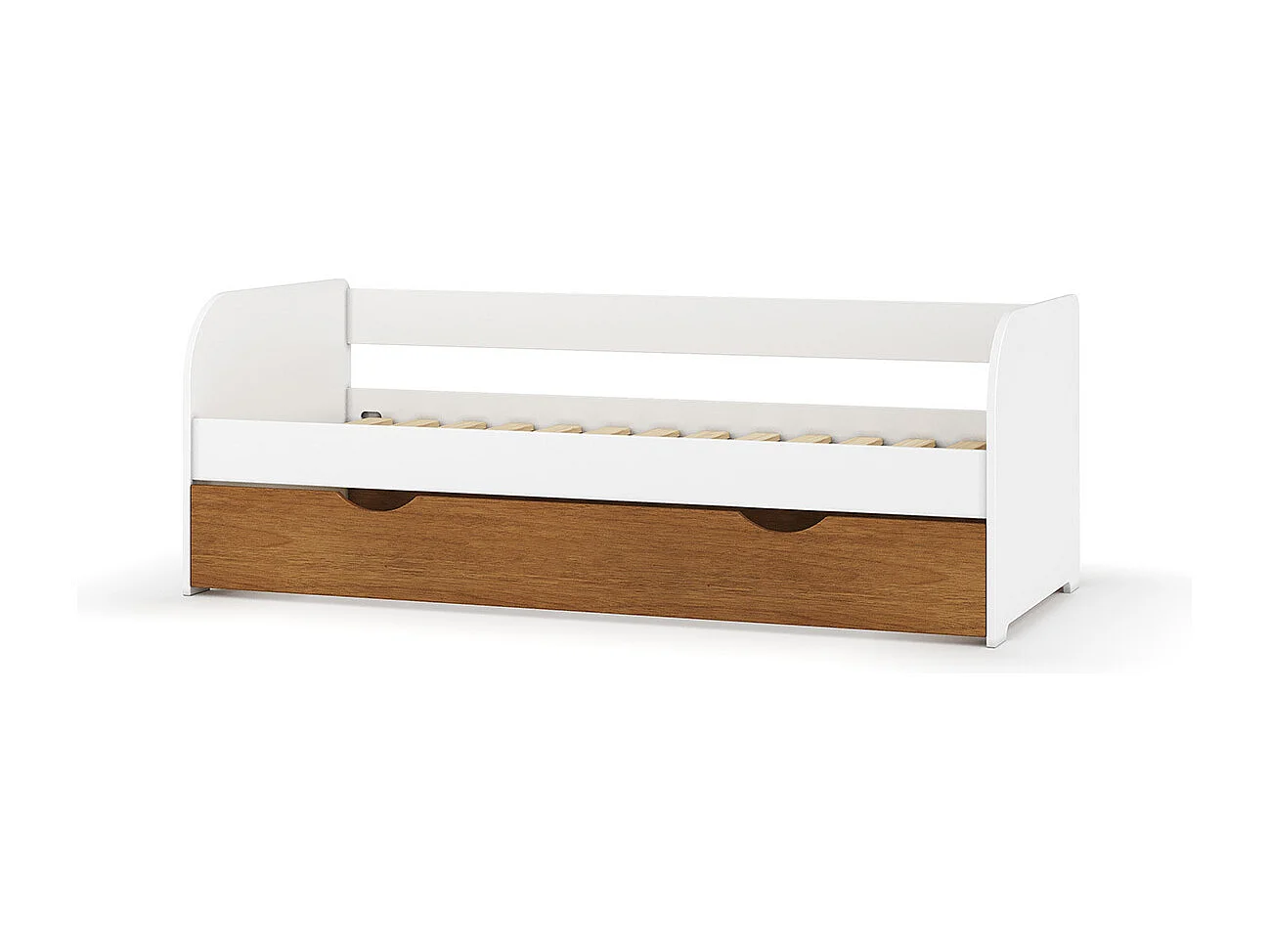 Pack lit banquette Gigogne avec matelas 80x200 cm bois massif blanc et noisette EZRA