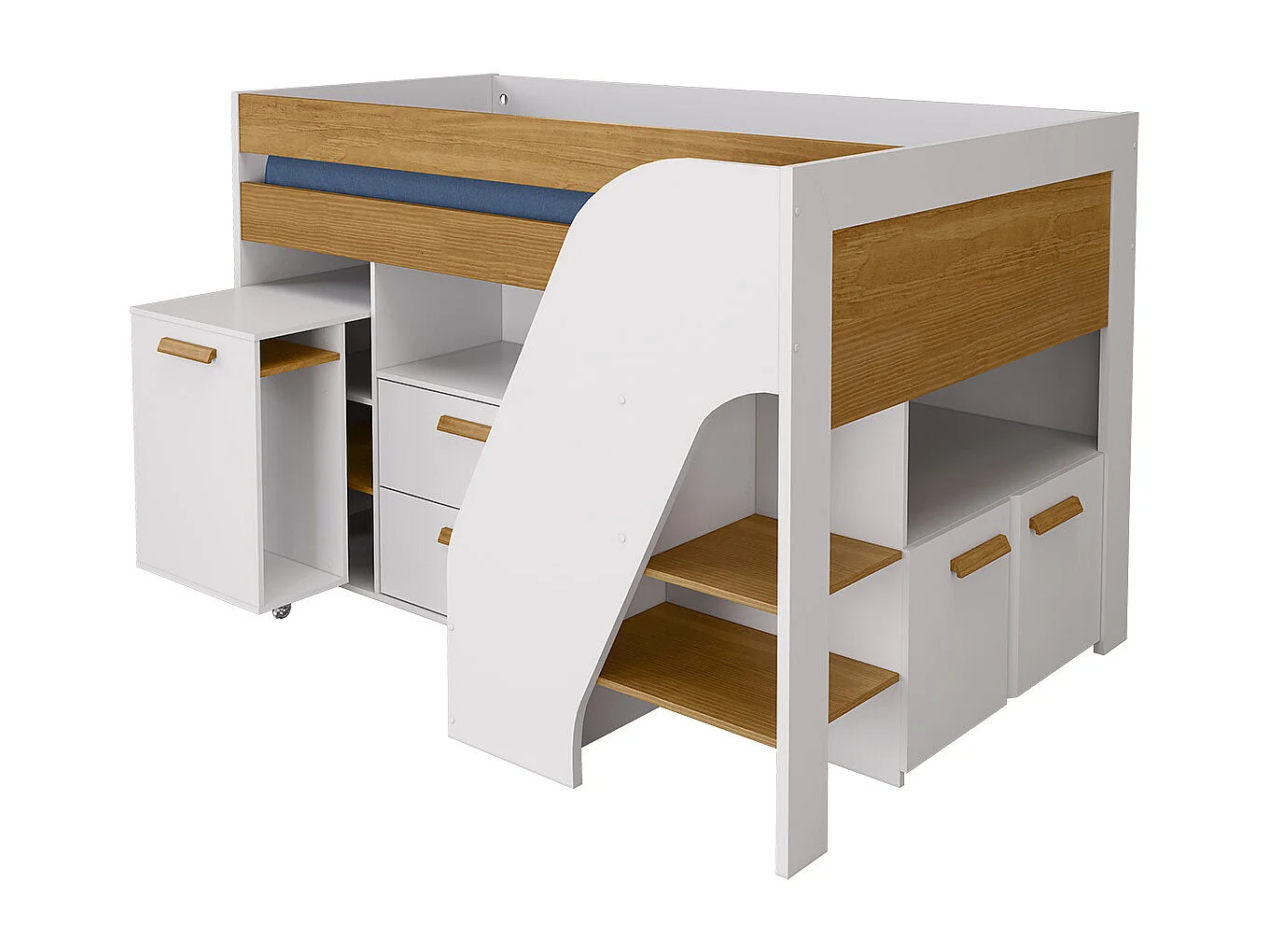Pack lit mi-hauteur avec bureau et matelas 90x200 cm panneaux de fibres blanc et noisette SAHARA
