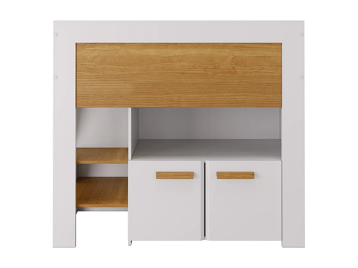Pack lit mi-hauteur avec bureau et matelas 90x200 cm panneaux de fibres blanc et noisette SAHARA