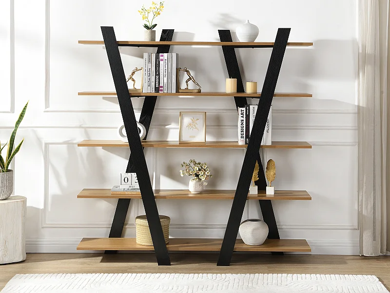 Etagère avec 5 tablettes - Naturel et Noir - TUZLA