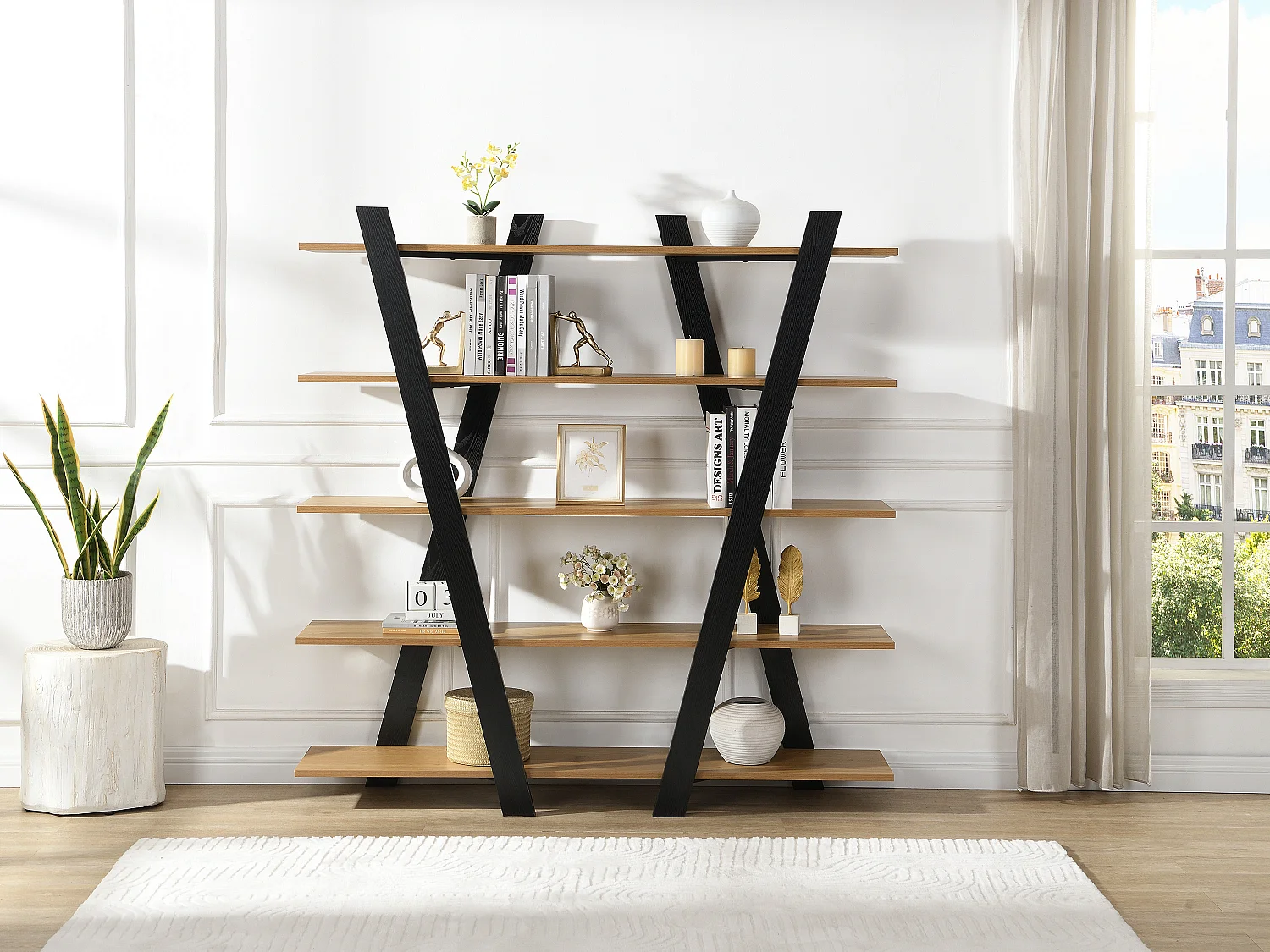 Etagère avec 5 tablettes - Naturel et Noir - TUZLA