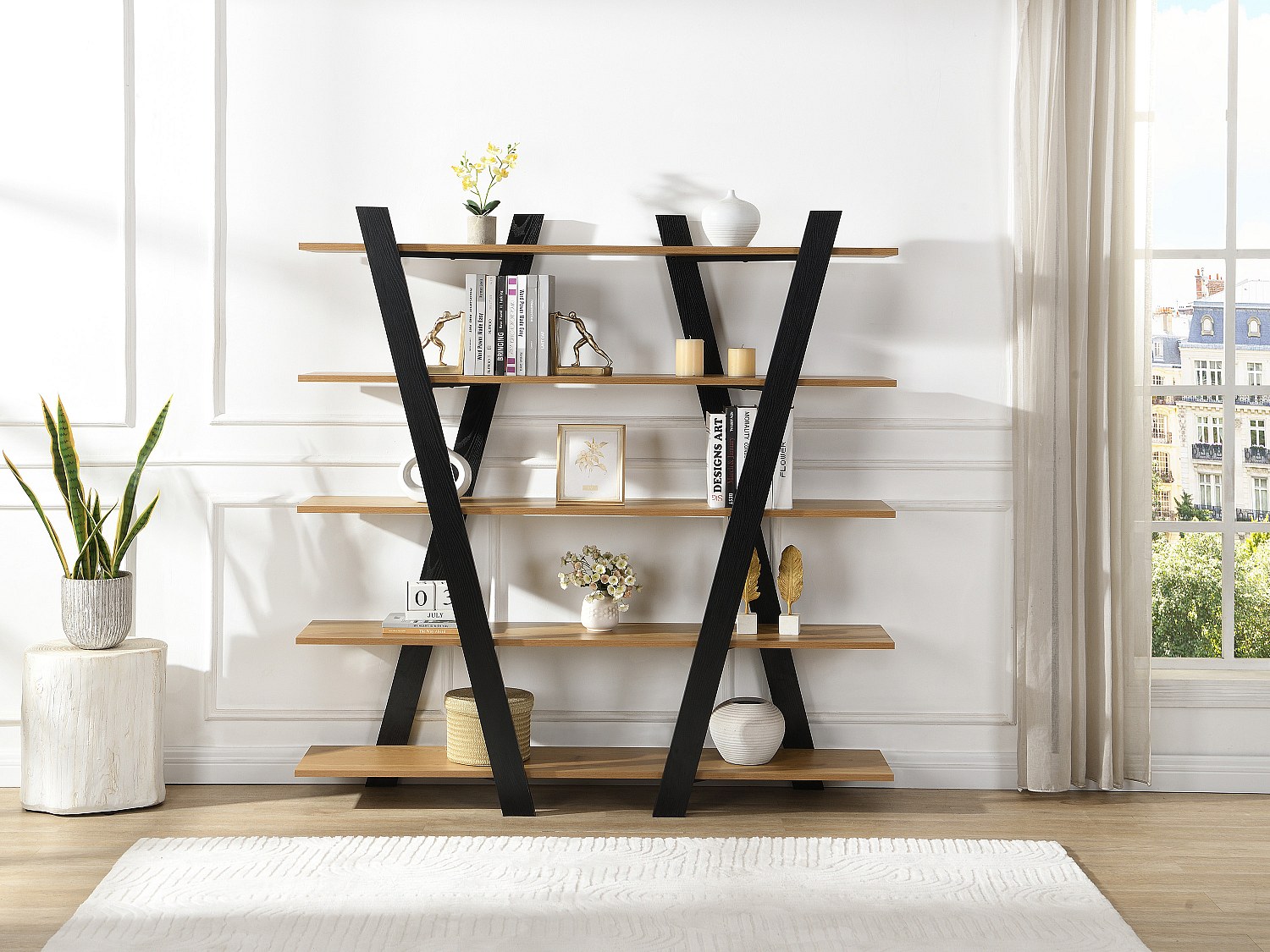 Regal mit 5 Einlegeböden – Natur und Schwarz – TUZLA günstig online kaufen