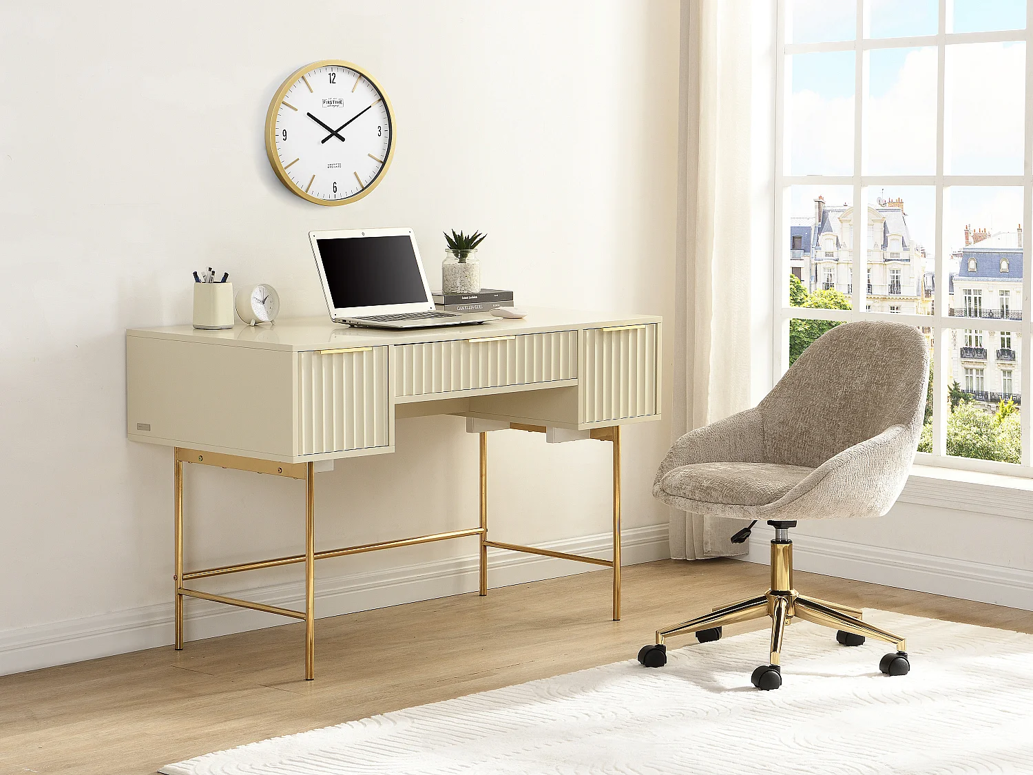 Skrivbord med förvaring - Beige och guld - VITESDA av Pascal Morabito