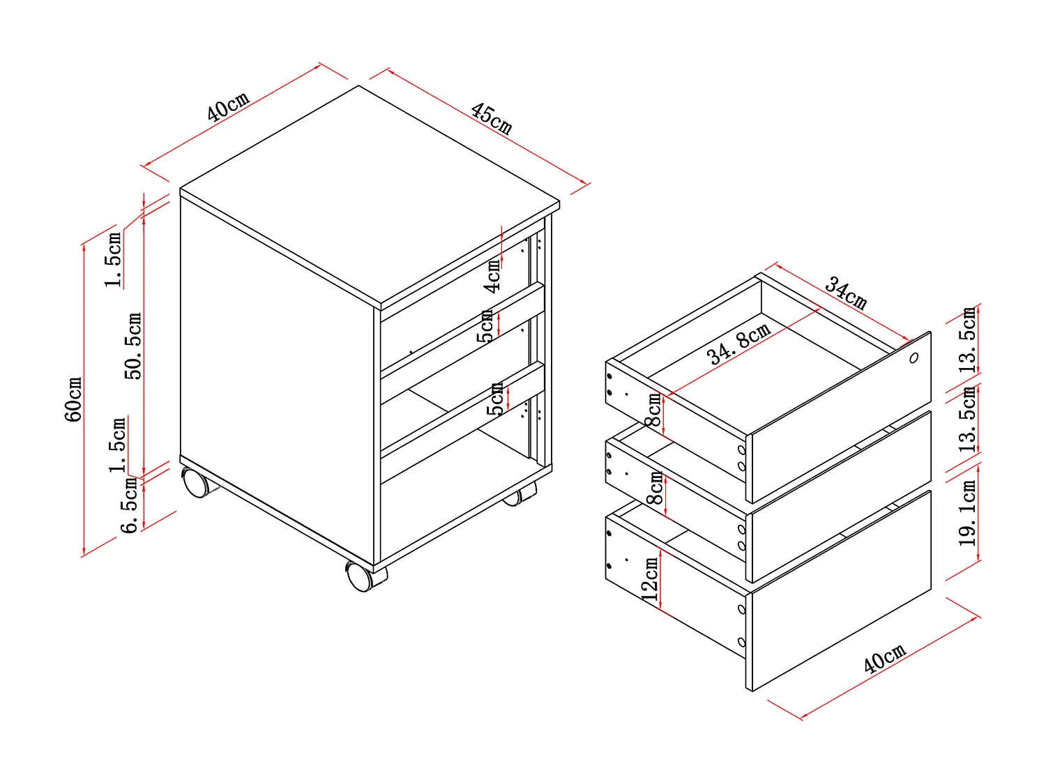 Caisson de bureau - 3 tiroirs - Blanc - OLBERDA
