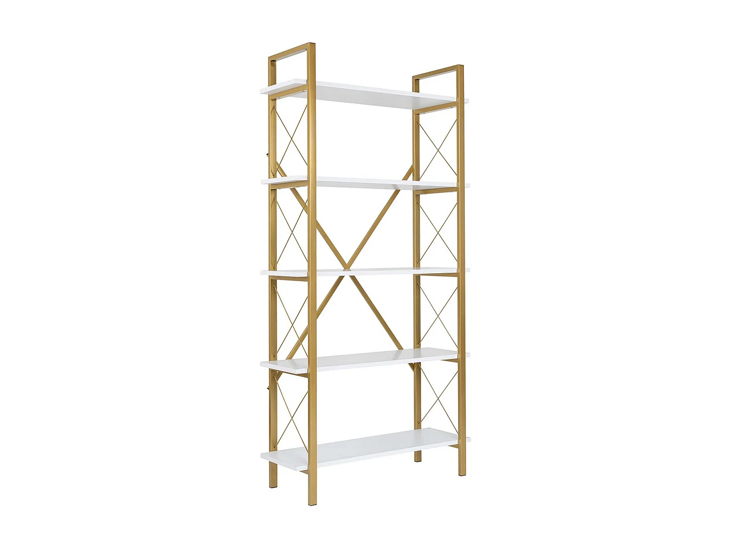 Estante elegante em branco e dourado, 90 x 180 x 33,5 cm | Painel de partículas 100% revestido em melamina, estrutura de metal | Solução de