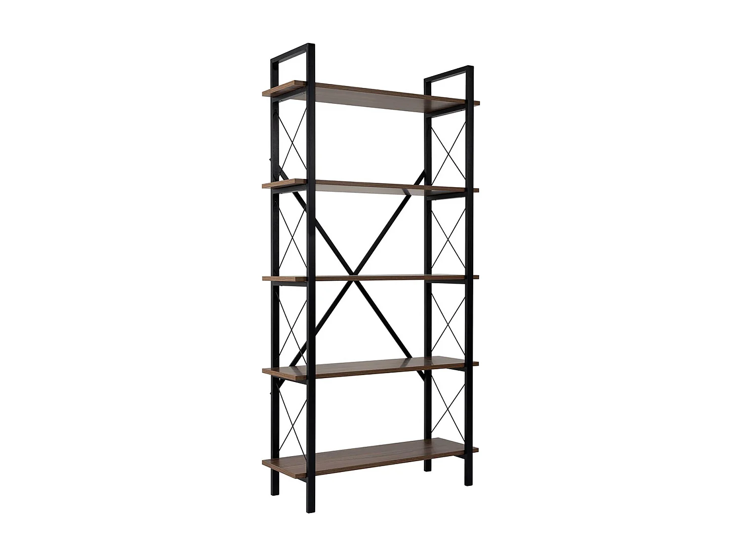 Estante elegante em nogueira e preto, 90 x 180 x 33,5 cm | Painel de partículas 100% revestido em melamina, estrutura de metal | Montável na