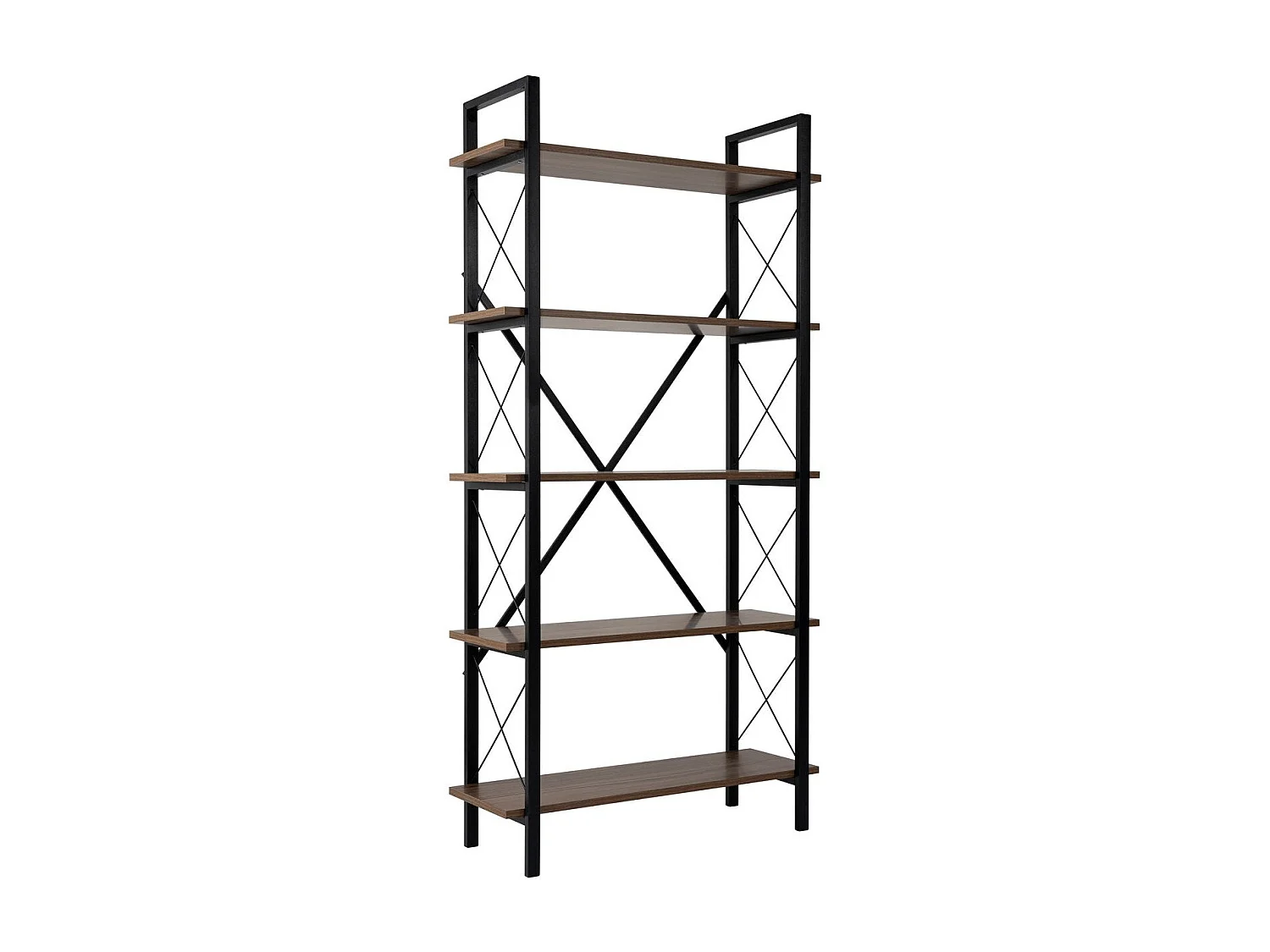 Estante elegante em nogueira e preto, 90 x 180 x 33,5 cm | Painel de partículas 100% revestido em melamina, estrutura de metal | Montável na