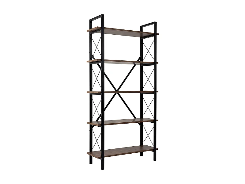 Estante elegante em nogueira e preto, 90 x 180 x 33,5 cm | Painel de partículas 100% revestido em melamina, estrutura de metal | Montável na