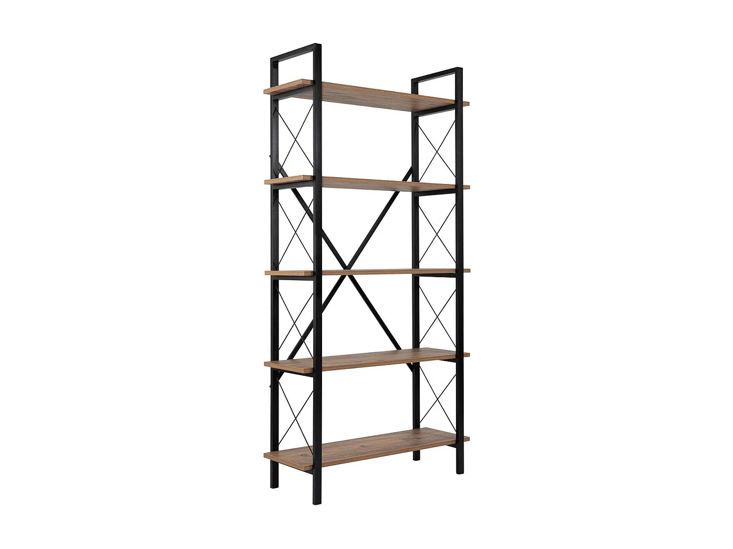 Estante elegante com estrutura de metal, pinho atlântico e preto, 90 x 180 x 33,5 cm | 100% revestida em melamina, para montagem na parede,