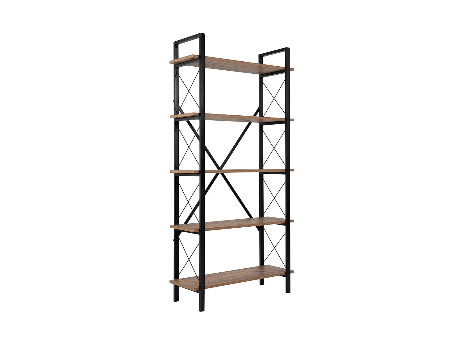 Elegantes Regal mit Metallrahmen, Atlantische Kiefer und Schwarz, 90 x 180 x 33,5 cm | 100 % melaminbeschichtet, wandmontierbar, langlebiges