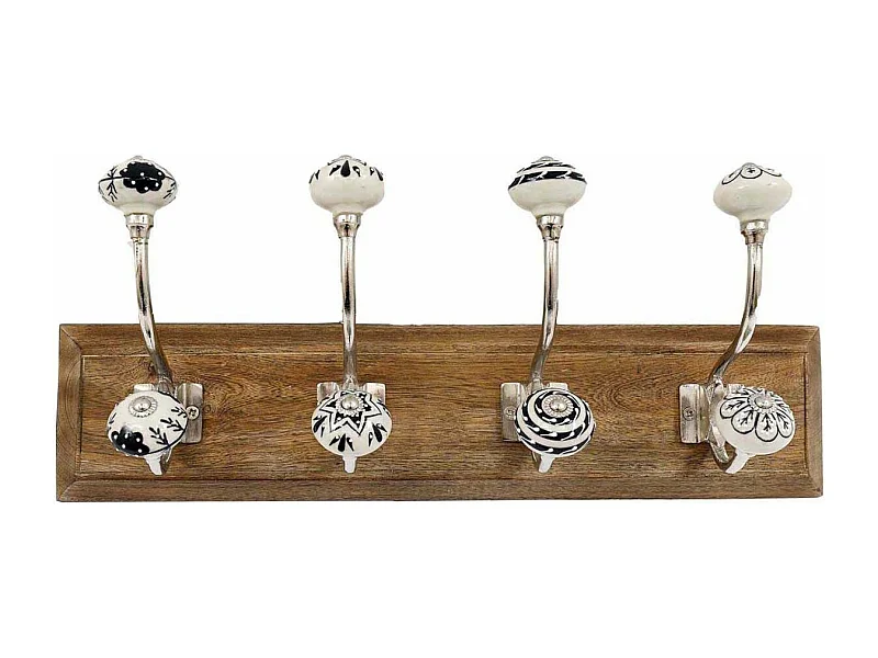 Patère en bois 8 crochets en céramique 44 cm Modèle 3