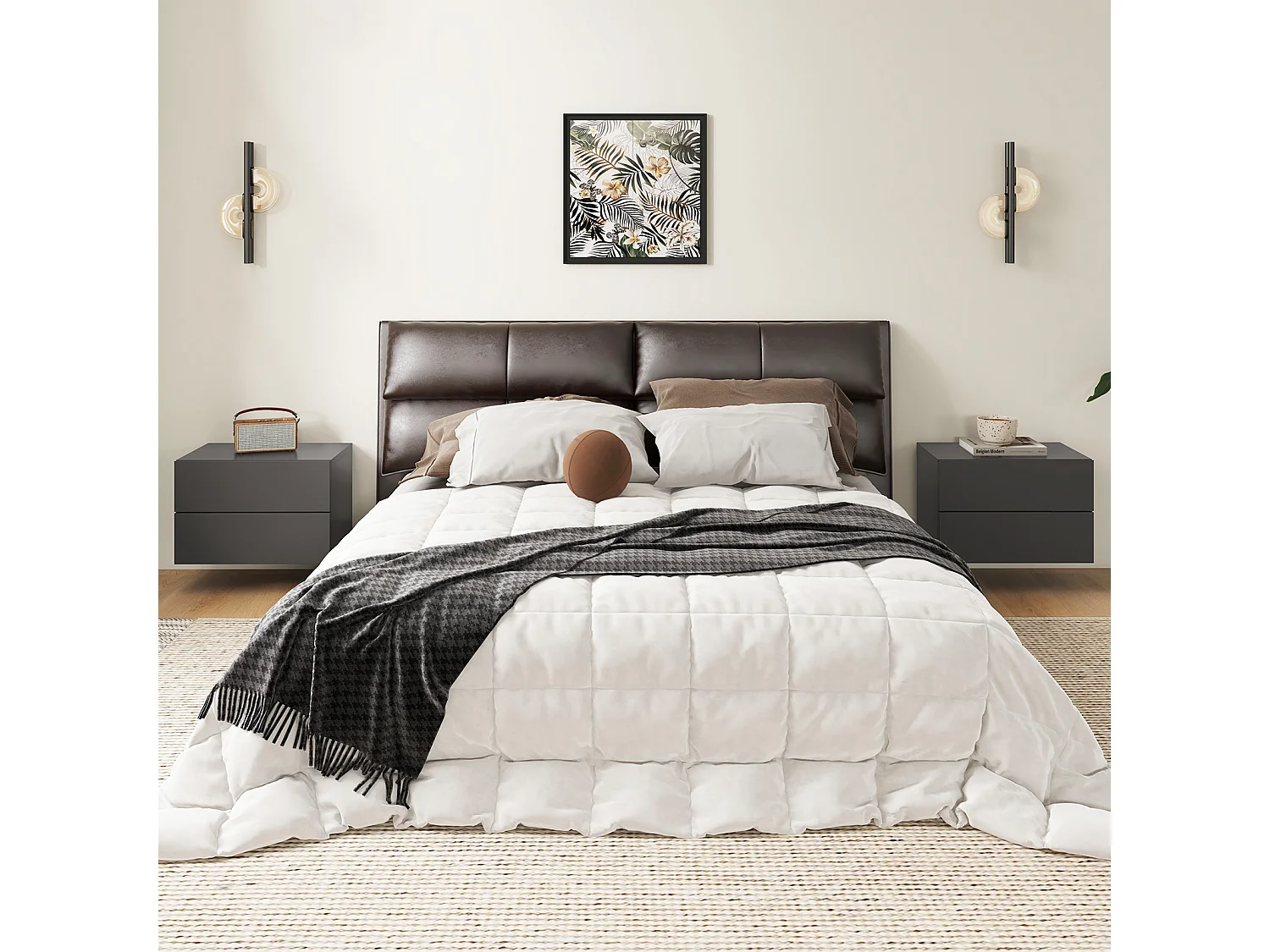 COSTWAY Table de Chevet Suspendue, avec 2 Tiroirs, Table de Nuit Flottante Moderne pour Chambre, Salon, Bureau, Gris