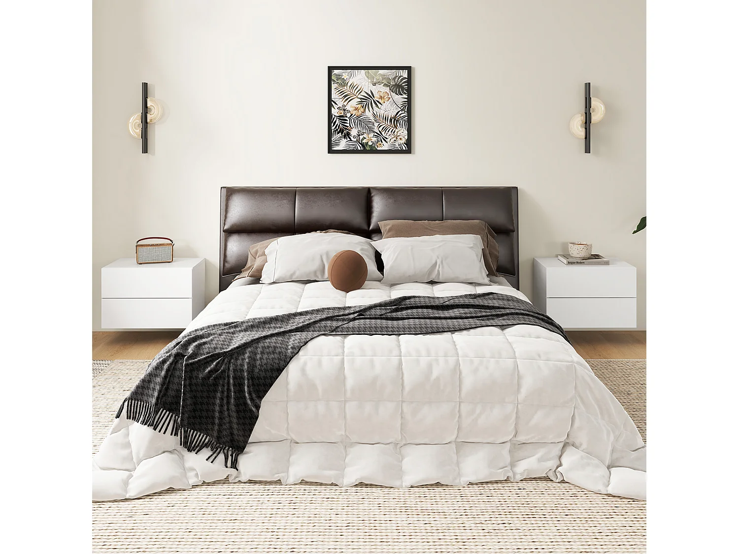 Table de Chevet Suspendue, avec 2 Tiroirs, Table de Nuit Flottante Moderne pour Chambre, Salon, Bureau, Blanc