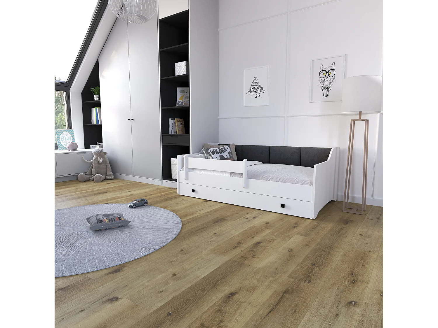 Lit enfant rembourré ERYK 160x80 avec tiroir + matelas